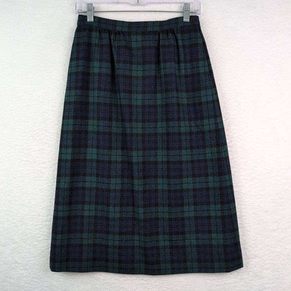 Pendleton Dresses & Skirts - Vintage Pendleton Plaid Wool Skirt Size 6‎ A-Line Midi Pockets Green Blue Black